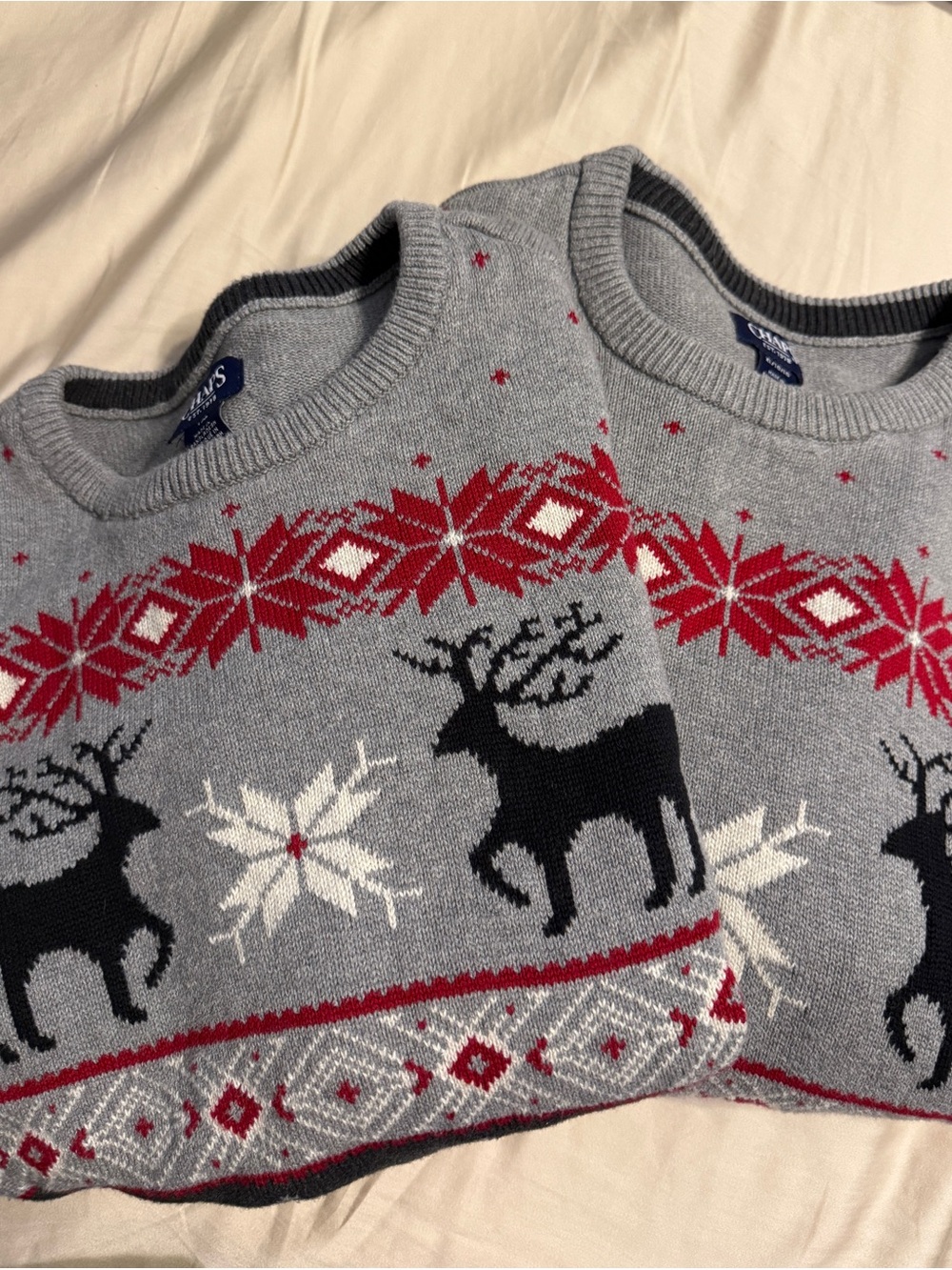 Couples Matching Reindeer Knit Sweater with Red Accents